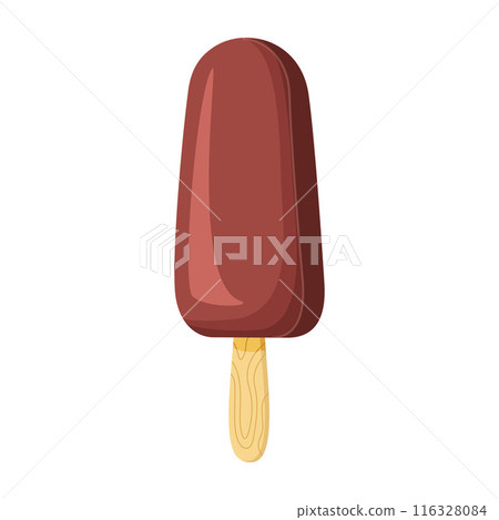 Chocolate ice cream on stick. Cold summer dessert flat style 116328084