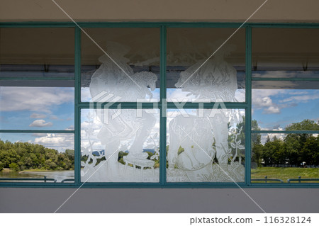 Colonnade Bridge and engraving, Piestany, Slovakia Colonnade Bridge and engraving, Piestany, Slovakia 116328124
