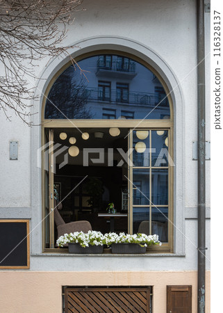 Cafe with an opened arch window, Piestany, Slovakia 116328137