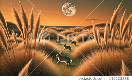 The moon, silver grass and rabbits The moon, silver grass and rabbits 116328288