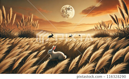 The moon, silver grass and rabbits The moon, silver grass and rabbits 116328290