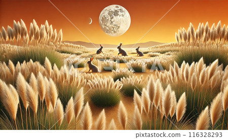 The moon, silver grass and rabbits The moon, silver grass and rabbits 116328293
