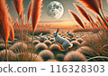 The moon, silver grass and rabbits 116328303