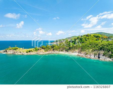 Amazing seascape view seashore and waves crashing on rocks,Aerial view beautiful sea in Phuket island Thailand 116328807
