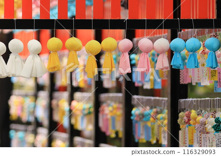 Many Teru Teru Bozu dolls displayed at the shrine 116329093