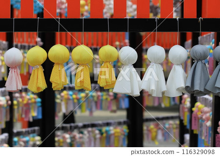 Many Teru Teru Bozu dolls displayed at the shrine Many Teru Teru Bozu dolls displayed at the shrine 116329098