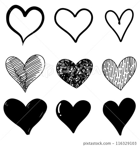Doodle sketch style of hearts icon vector illustration for concept design. 116329103