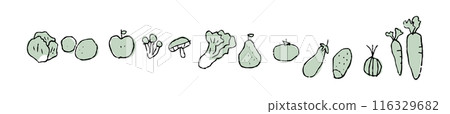 Loose hand-drawn line drawings of vegetables_horizontal_black and green 116329682