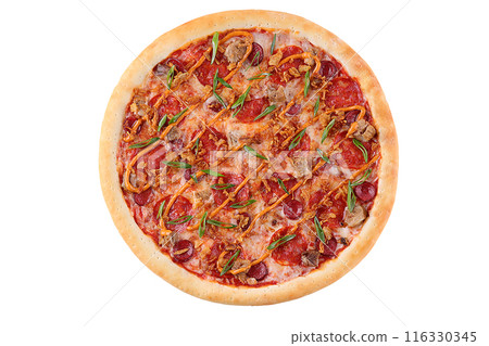 Appetizing Pepperoni Pizza, on a white background, isolate, for a food delivery site, Appetizing Pepperoni Pizza, on a white background, isolate, for a food delivery site, 116330345