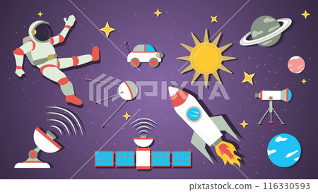 a large set of vector drawings on a space theme flat illustration childrens doodles 116330593