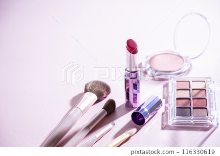 Eyeshadow palette, makeup brushes, lipstick and blush Eyeshadow palette, makeup brushes, lipstick and blush 116330619