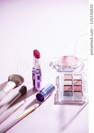 Eyeshadow palette, makeup brushes, lipstick and blush Eyeshadow palette, makeup brushes, lipstick and blush 116330620