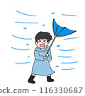 一個穿著雨衣的女孩即將被颱風吹走 116330687