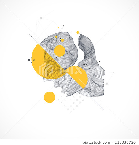 The human head is made in the style of a frame with art elements. Hand drawn Vector. The human head is made in the style of a frame with art elements. Hand drawn Vector. 116330726
