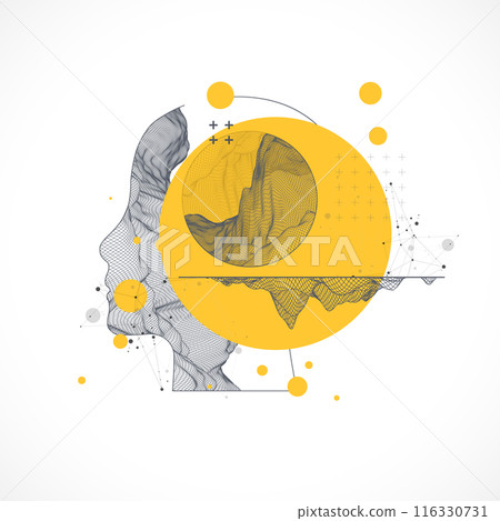 The human head is made in the style of a frame with art elements. Hand drawn Vector. The human head is made in the style of a frame with art elements. Hand drawn Vector. 116330731