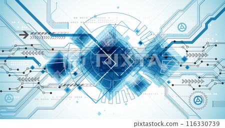 CPU concept. Circuit board. Technology background. Hand drawn vector. 116330739