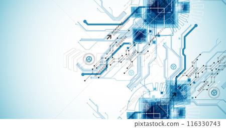 CPU concept. Circuit board. Technology background. Hand drawn vector. 116330743
