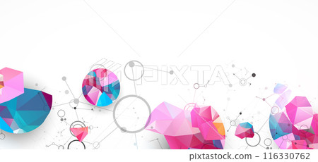 Geometric abstract background with connected line and dots. Futuristic digital background for science and technology. Hand drawn. 116330762