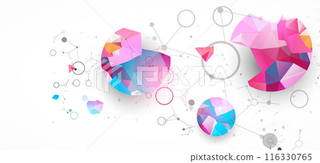 Geometric abstract background with connected line and dots. Futuristic digital background for science and technology. Hand drawn. 116330765