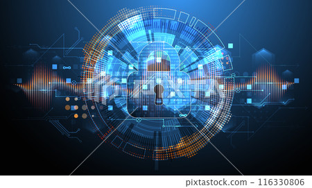 Secure digital background. Virtual confidential, programming protection. Hand drawn vector. 116330806
