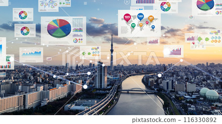 城市和數位數據橫幅和廣告的水平視覺效果 城市和數位數據橫幅和廣告的水平視覺效果 116330892