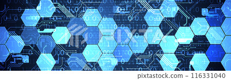 Hexagons on gradient color background. Hi-tech digital technology concept. Vector Hexagons on gradient color background. Hi-tech digital technology concept. Vector 116331040