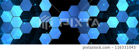 Hexagons on gradient color background. Hi-tech digital technology concept. Vector Hexagons on gradient color background. Hi-tech digital technology concept. Vector 116331043
