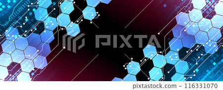 Abstract circuit board and hexagons on gradient color background. Hi-tech digital technology concept. Vector Abstract circuit board and hexagons on gradient color background. Hi-tech digital technology concept. Vector 116331070