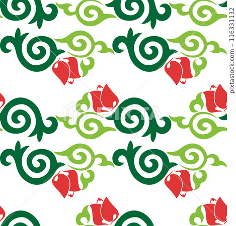 Floral pattern Tatar Native Ornamental border with tulips. Culture of the Tatar people, symbols of green and red Floral pattern Tatar Native Ornamental border with tulips. Culture of the Tatar people, symbols of green and red 116331132