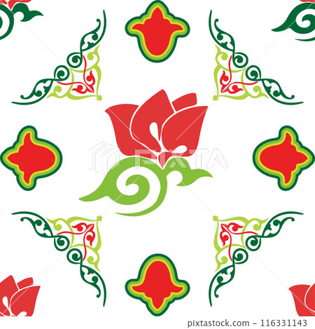 Floral pattern Tatar Native Ornamental border with tulips. Culture of the Tatar people, symbols of green and red 116331143