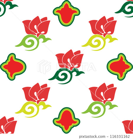 Floral pattern Tatar Native Ornamental border with tulips. Culture of the Tatar people, symbols of green and red 116331162
