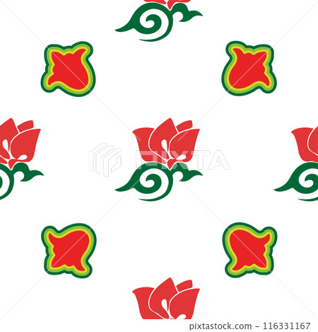 Floral pattern Tatar Native Ornamental border with tulips. Culture of the Tatar people, symbols of green and red Floral pattern Tatar Native Ornamental border with tulips. Culture of the Tatar people, symbols of green and red 116331167