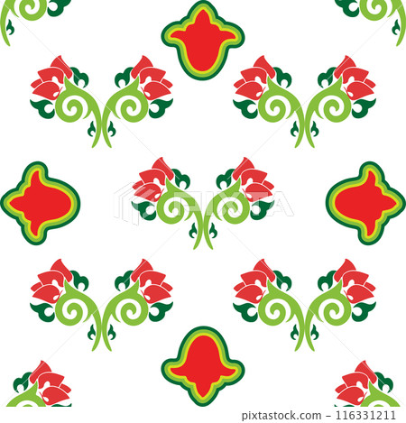 Floral pattern Tatar Native Ornamental border with tulips. Culture of the Tatar people, symbols of green and red 116331211