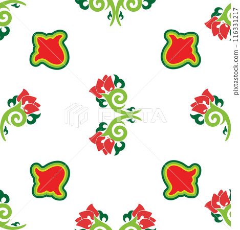 Floral pattern Tatar Native Ornamental border with tulips. Culture of the Tatar people, symbols of green and red 116331217
