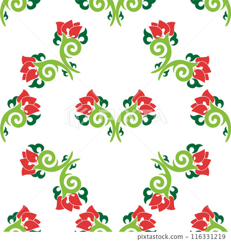 Floral pattern Tatar Native Ornamental border with tulips. Culture of the Tatar people, symbols of green and red 116331219