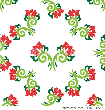 Floral pattern Tatar Native Ornamental border with tulips. Culture of the Tatar people, symbols of green and red 116331220