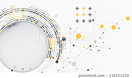 Abstract sphere background with plexus effect. 3D surface. Vector illustration. 116331250