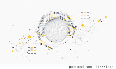Abstract sphere background with plexus effect. 3D surface. Vector illustration. 116331258