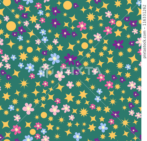 Ditsy floral seamless pattern. Flowers and stars pattern, lavender and pink 116331262