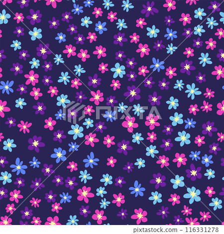 Ditsy floral seamless pattern. Flowers and stars pattern, lavender and pink 116331278