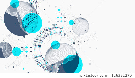Sphere  theme with connected lines in technology style background. Wireframe illustration. Abstract 3d grid design. Hand drawn. 116331279
