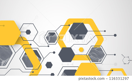 Modern science or technology abstract background using hexagonal shapes. Wireframe spot surface illustration. Vector. Modern science or technology abstract background using hexagonal shapes. Wireframe spot surface illustration. Vector. 116331297