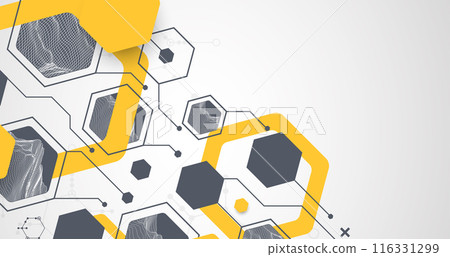 Modern science or technology abstract background using hexagonal shapes. Wireframe spot surface illustration. Vector. Modern science or technology abstract background using hexagonal shapes. Wireframe spot surface illustration. Vector. 116331299