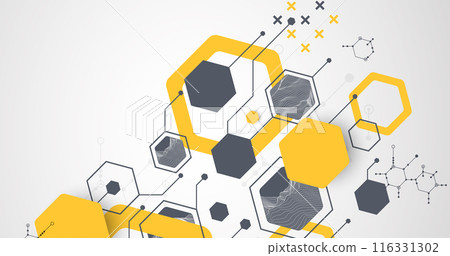 Modern science or technology abstract background using hexagonal shapes. Wireframe spot surface illustration. Vector. Modern science or technology abstract background using hexagonal shapes. Wireframe spot surface illustration. Vector. 116331302