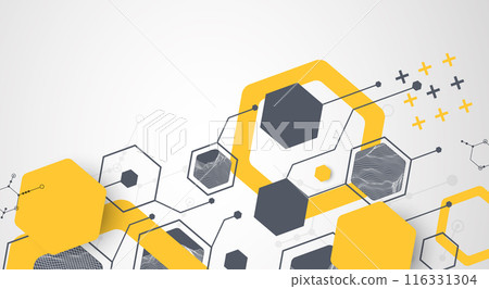 Modern science or technology abstract background using hexagonal shapes. Wireframe spot surface illustration. Vector. Modern science or technology abstract background using hexagonal shapes. Wireframe spot surface illustration. Vector. 116331304