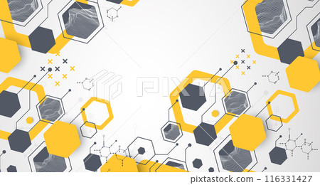 Modern science or technology abstract background using hexagonal shapes. Wireframe spot surface illustration. Vector. Modern science or technology abstract background using hexagonal shapes. Wireframe spot surface illustration. Vector. 116331427