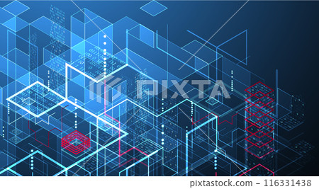 Isometric big data processing concept, cloud database. Abstract technology background. Vector illustration 116331438