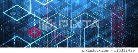 Isometric big data processing concept, cloud database. Abstract technology background. Vector illustration 116331459
