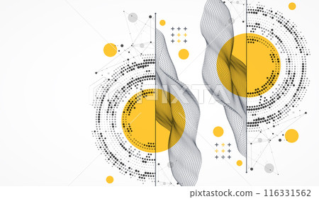 The abstract wave is made in a frame style with half tone element. Template for science and technology presentation. Hand drawn vector art. The abstract wave is made in a frame style with half tone element. Template for science and technology presentation. Hand drawn vector art. 116331562