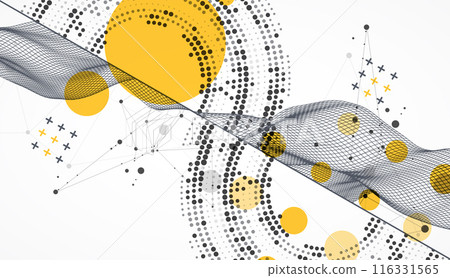 The abstract wave is made in a frame style with half tone element. Template for science and technology presentation. Hand drawn vector art. The abstract wave is made in a frame style with half tone element. Template for science and technology presentation. Hand drawn vector art. 116331565
